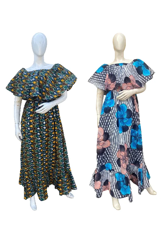 African Printed Fit and Flare Maxi Dress (Pack Of 2 Pieces) Comfortable T-Shirt Maxi Dress African Printed Fit and Flare Maxi Dress (Pack Of 2 Pieces) Comfortable T-Shirt Maxi Dress