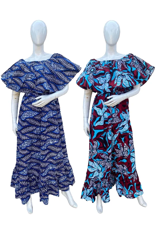 African Printed Fit and Flare Maxi Dress (Pack Of 2 Pieces) Stylish Button-Up Maxi Dress African Printed Fit and Flare Maxi Dress (Pack Of 2 Pieces) Stylish Button-Up Maxi Dress
