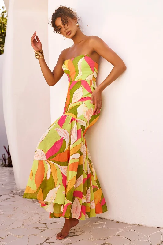 All For Her Maxi Dress - Green Multi Fashionable Chiffon Tiered Maxi Dress