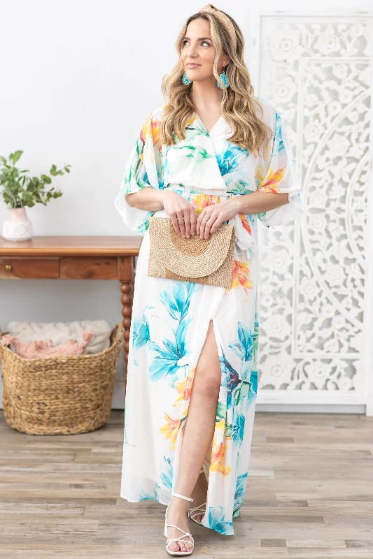 Aqua Tropical Multicolor Maxi Dress Fashionable Asymmetrical Maxi Dress