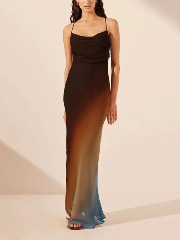 Backless Twill Stylish Maxi Dress Fashionable Layered Maxi Dress
