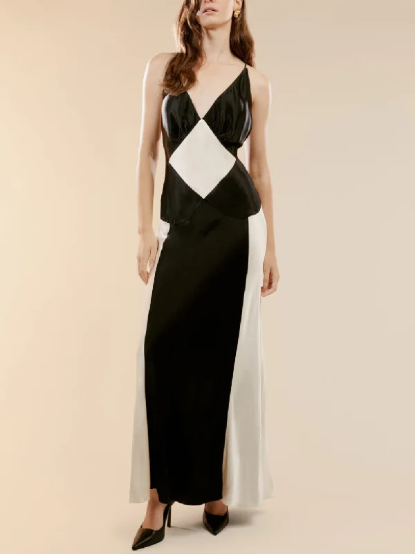 Black Ivory Stylish Contrast Maxi Dress Stylish Boho Chic Maxi Dress