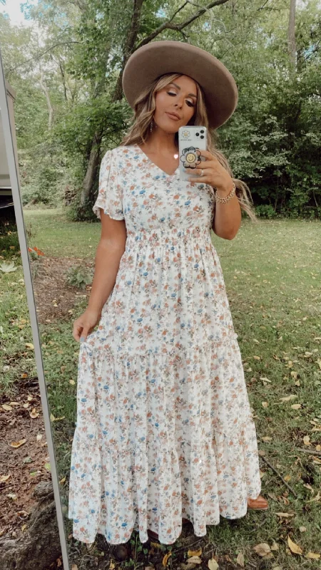 ECB Exclusive: Bloom With You Maxi Dress , White Fashionable Chiffon Tiered Maxi Dress ECB Exclusive: Bloom With You Maxi Dress , White Fashionable Chiffon Tiered Maxi Dress