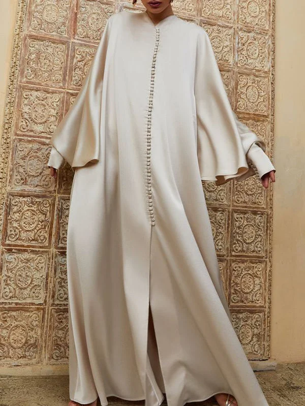 Zjkrl - Casual Batwing Sleeves Split-Front Solid Color Maxi Dresses Comfortable Long-Sleeve Maxi Dress