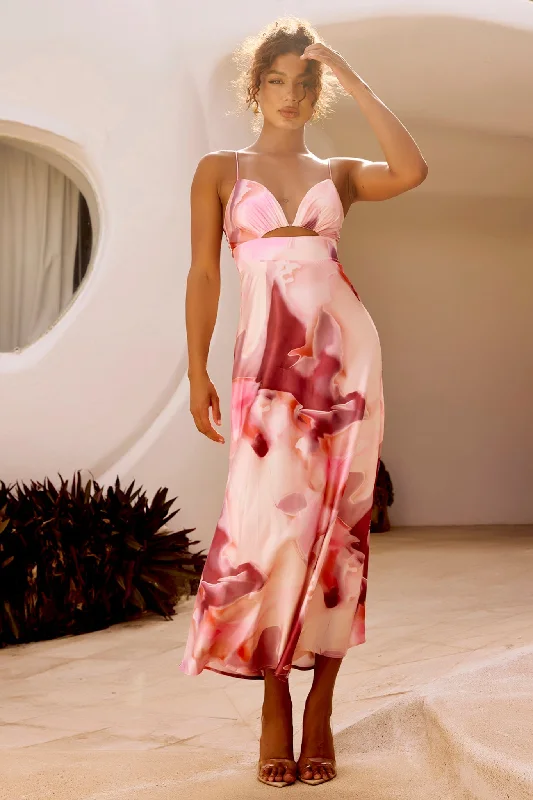 Celia Maxi Dress - Pink Multi Stylish Off-Shoulder Maxi Dress