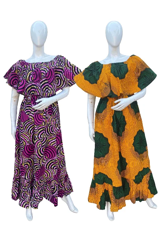 African Printed Fit and Flare Maxi Dress (Pack Of 2 Pieces) Trendy Maxi Dress with Lace African Printed Fit and Flare Maxi Dress (Pack Of 2 Pieces) Trendy Maxi Dress with Lace