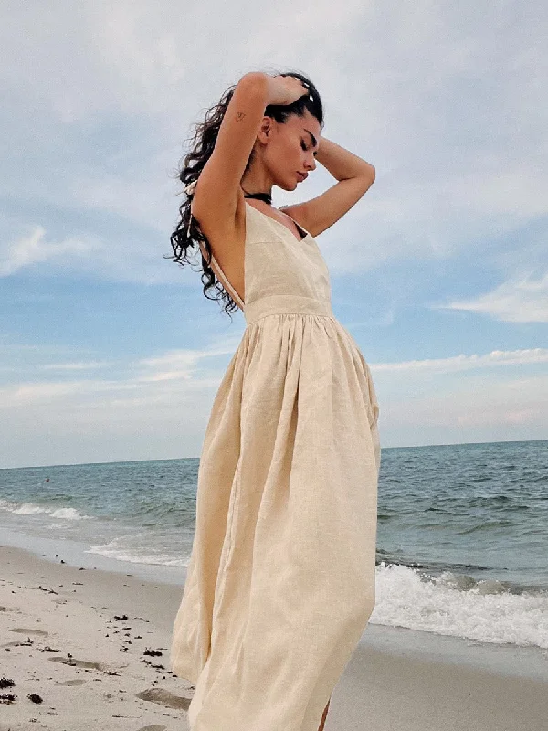 Crochet Cutie Stylish Linen Maxi Dress Trendy Maxi Dress with Belt