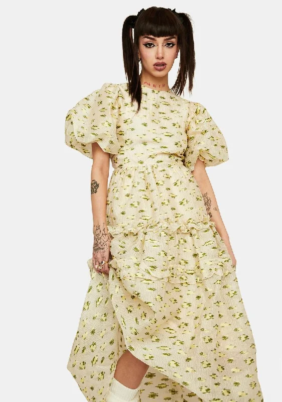 Dream Meadow Jacquard Maxi Dress Elegant Maxi Dress with Ruffles