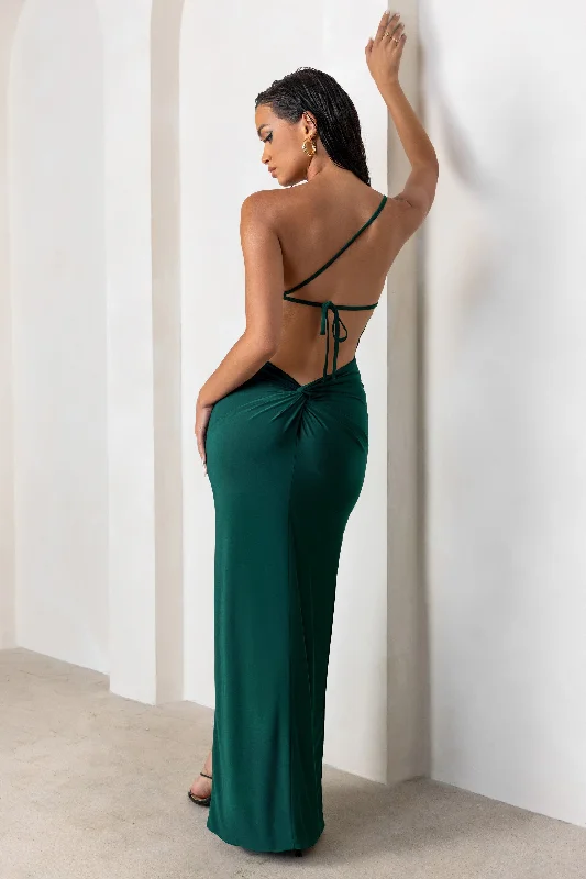 Dressing Up | Bottle Green One Shoulder Maxi Dress With Open Back Detail Elegant Maxi Dress with Lace Dressing Up | Bottle Green One Shoulder Maxi Dress With Open Back Detail Elegant Maxi Dress with Lace