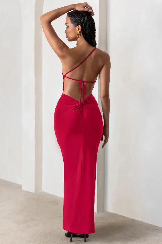 Dressing Up | Red One Shoulder Maxi Dress With Open Back Detail Fashionable Sheer Maxi Dress