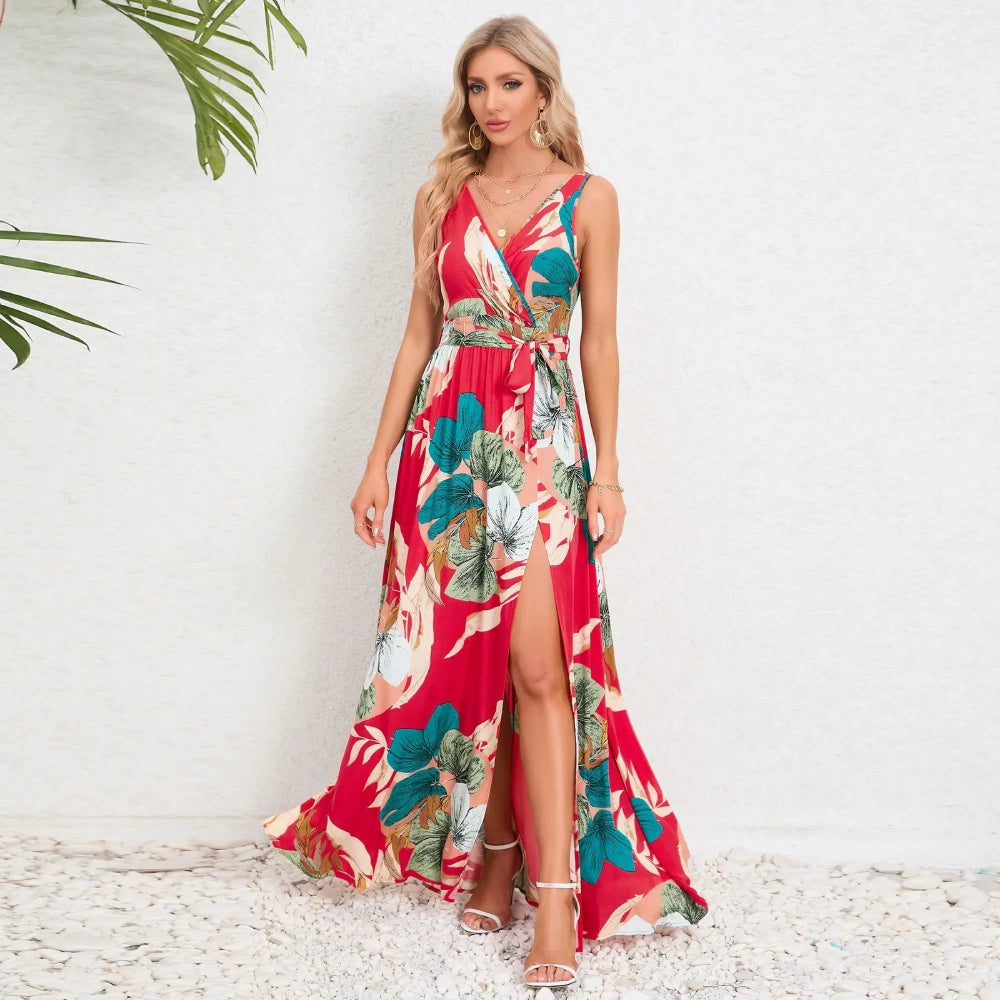 Elegant Summer V-Neck Paisley Maxi Dress Fashionable Sleeveless Maxi Dress