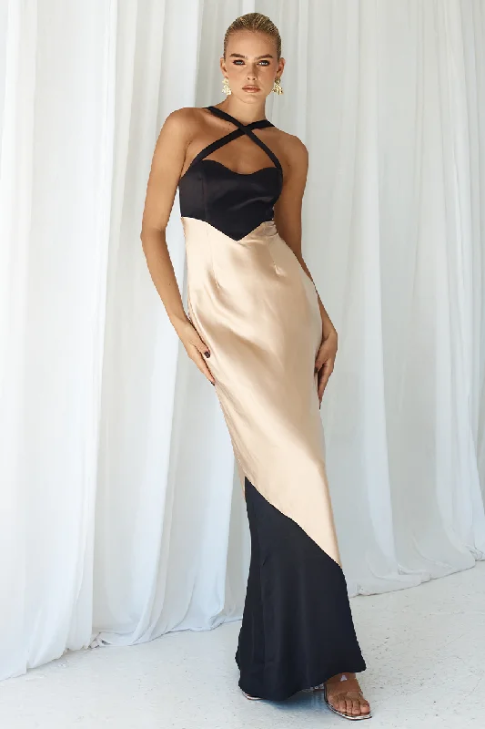 EVITA MAXI DRESS - BLACK/SAND Classic Tulle Maxi Dress