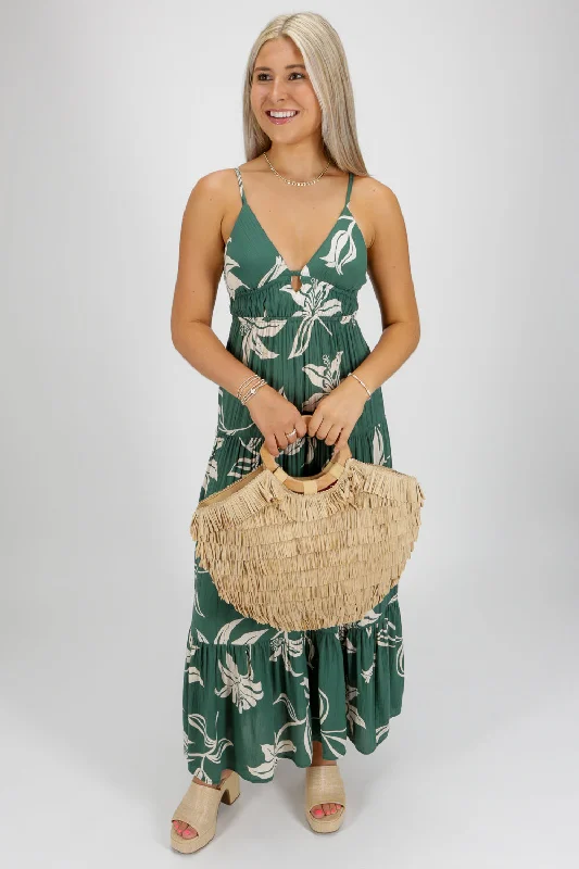 Endless Moments Tiered Maxi Dress - Green Trendy Off-Shoulder Ruffle Maxi Dress
