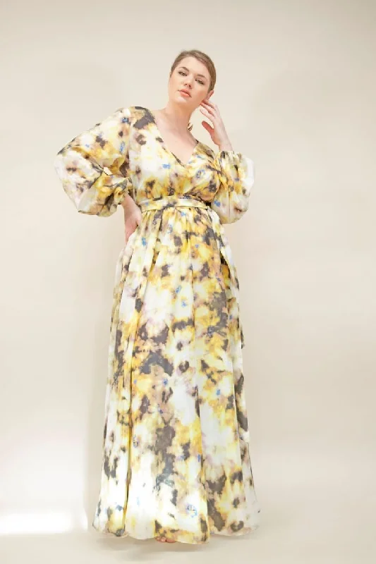 FULL SLEEVED SILK INK DYED MAXI DRESS- JIBRI Fashionable Asymmetrical Maxi Dress