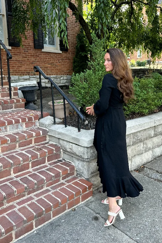 Gabriella Wrap Maxi Dress in Black Comfortable Maxi Dress with Belt
