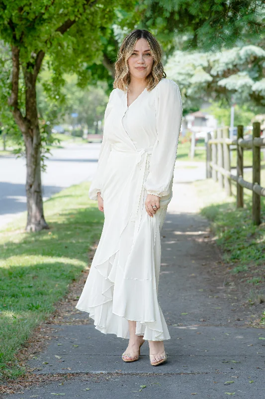 Gabriella Wrap Maxi Dress in Ivory (FINAL SALE) Fashionable Open-Back Maxi Dress