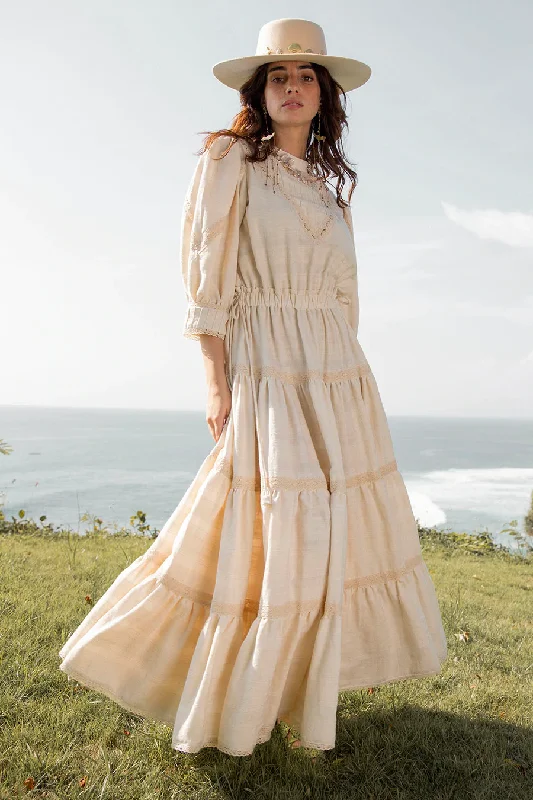 Ginevra Maxi Dress Plain Natural Comfortable Maxi Dress with Sleeves