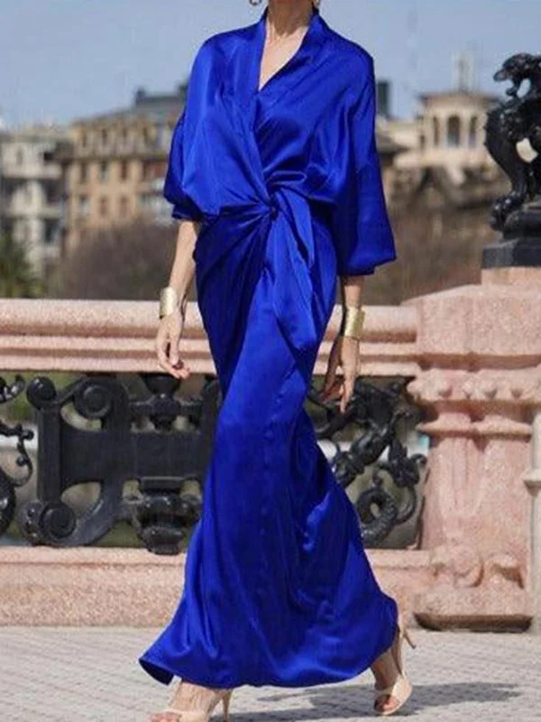 Zjkrl - Half Sleeves Loose Solid Color V-Neck Maxi Dresses Chic Summer Maxi Dress