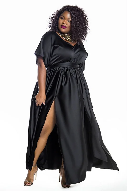 Black Bat Sleeved Maxi Dress- JIBRI Fashionable Layered Maxi Dress