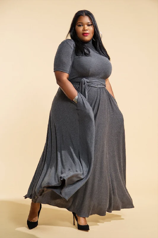 Mid Sleeved Mock Neck Flare Maxi Dress- JIBRI Classic Tulle Maxi Dress
