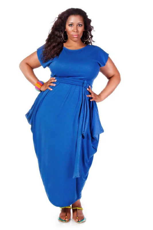 Cap Sleeved Boat Neck Slouch Maxi Dress- JIBRI Fashionable Asymmetrical Maxi Dress