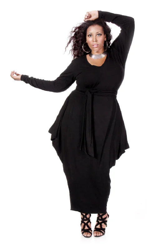 Long Sleeved Slouch Maxi Dress Fashionable Chiffon Tiered Maxi Dress