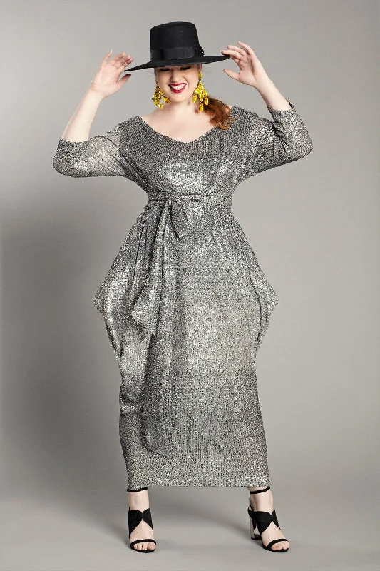Long Sleeved Sequin Slouch Maxi Dress- JIBRI Cozy Knitted Maxi Dress