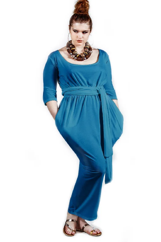Mid Sleeved Scoop Neck Slouch Maxi Dress- JIBRI Cozy Cold-Shoulder Maxi Dress