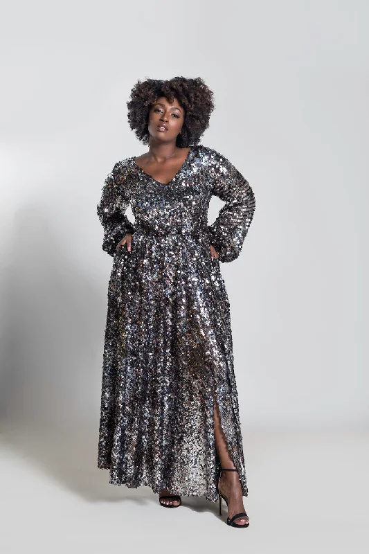 Full Sleeved Sequin Maxi Dress- JIBRI Comfortable Ruffle Maxi Dress