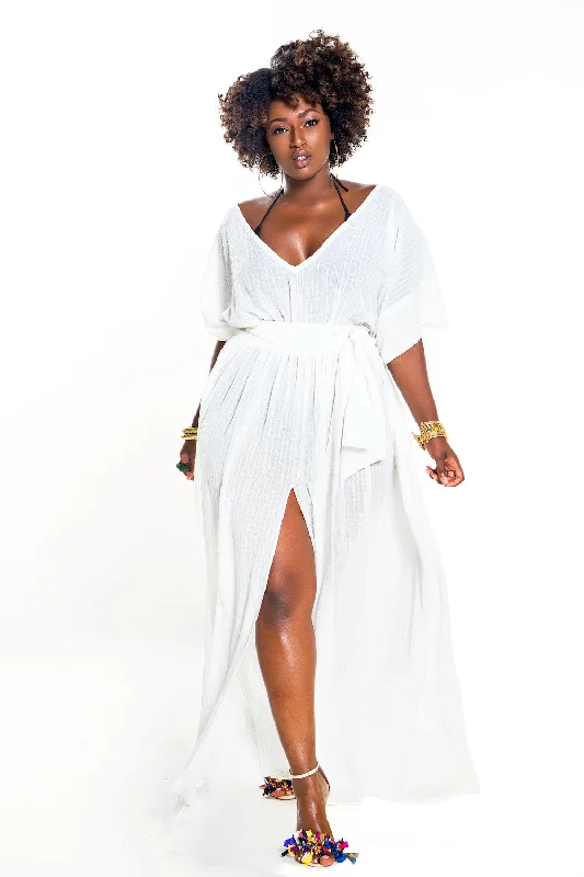 White Textured Poolside Maxi Dress- JIBRI Comfortable Flowy Maxi Dress
