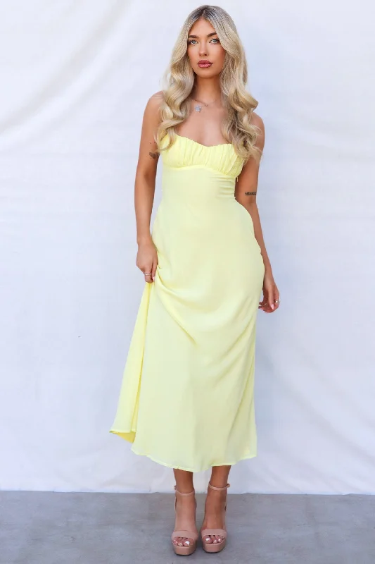 July Maxi Dress - Yellow Stylish Maxi Dress with Frills