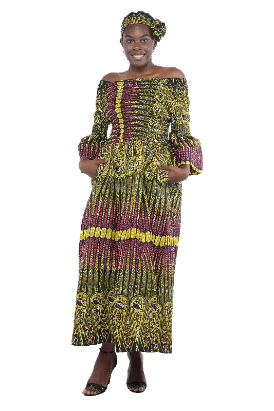 African Long Maxi Dress Trendy Off-Shoulder Ruffle Maxi Dress