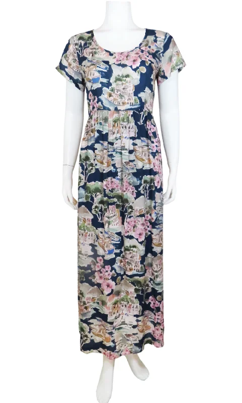 LINDLEY Venice Maxi Dress in NAVY Cozy Maxi Dress with Slit