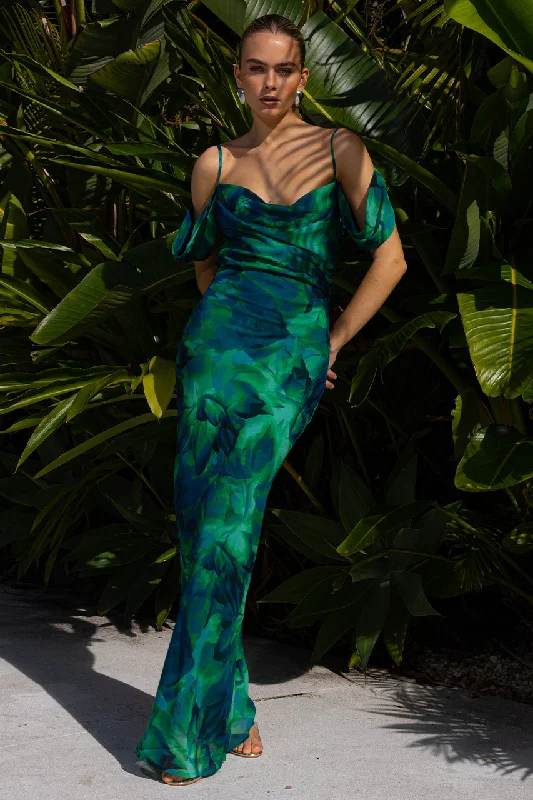 LITSA MAXI DRESS - CALISTA GREEN Elegant Maxi Dress with Lace