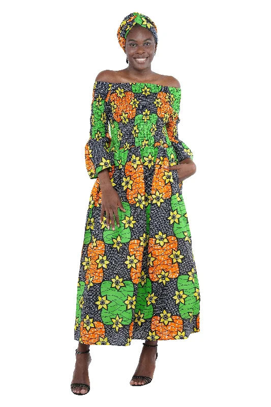 African Long Maxi Dress Trendy Off-Shoulder Ruffle Maxi Dress