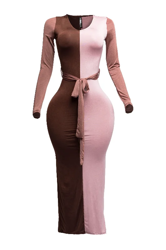 Long Sleeve Color Block Maxi Dress Elegant Velvet Maxi Dress