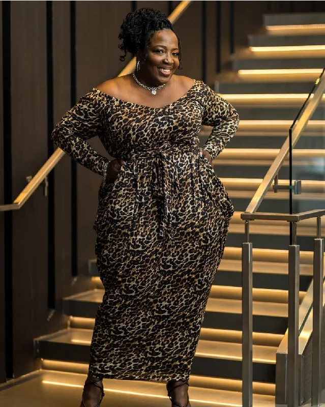 Long Sleeved Leopard Slouch Maxi Dress- JIBRI* Comfortable Flowy Maxi Dress