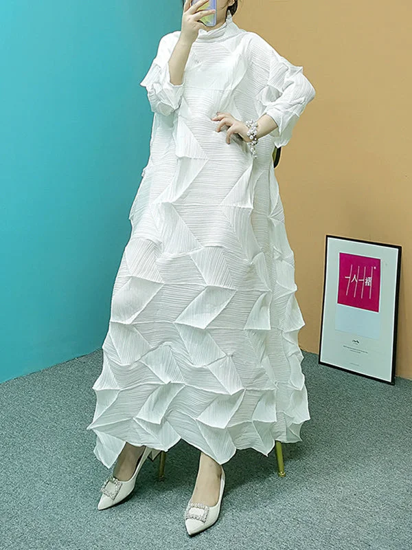 Zjkrl - Long Sleeves Loose Pleated Solid Color Stand Collar Maxi Dresses Chic Summer Floral Maxi Dress Zjkrl - Long Sleeves Loose Pleated Solid Color Stand Collar Maxi Dresses Chic Summer Floral Maxi Dress