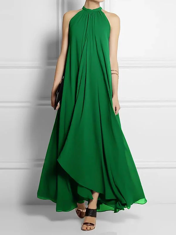 Zjkrl - Loose Sleeveless Solid Color Halter-Neck Maxi Dresses Stylish Boho Chic Maxi Dress Zjkrl - Loose Sleeveless Solid Color Halter-Neck Maxi Dresses Stylish Boho Chic Maxi Dress