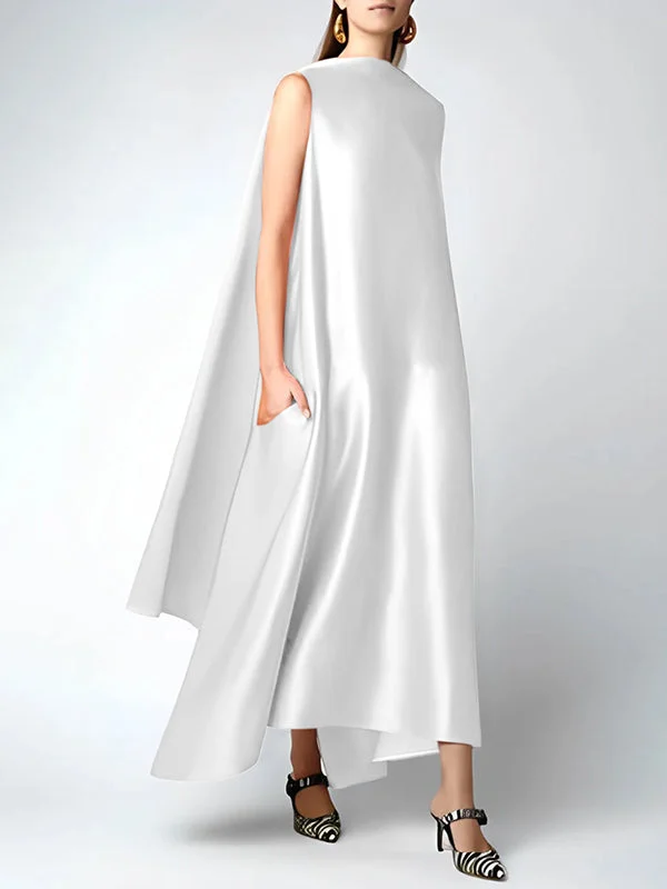 Zjkrl - Loose Sleeveless Solid Color Round-Neck Maxi Dresses Fashionable Sheer Maxi Dress Zjkrl - Loose Sleeveless Solid Color Round-Neck Maxi Dresses Fashionable Sheer Maxi Dress