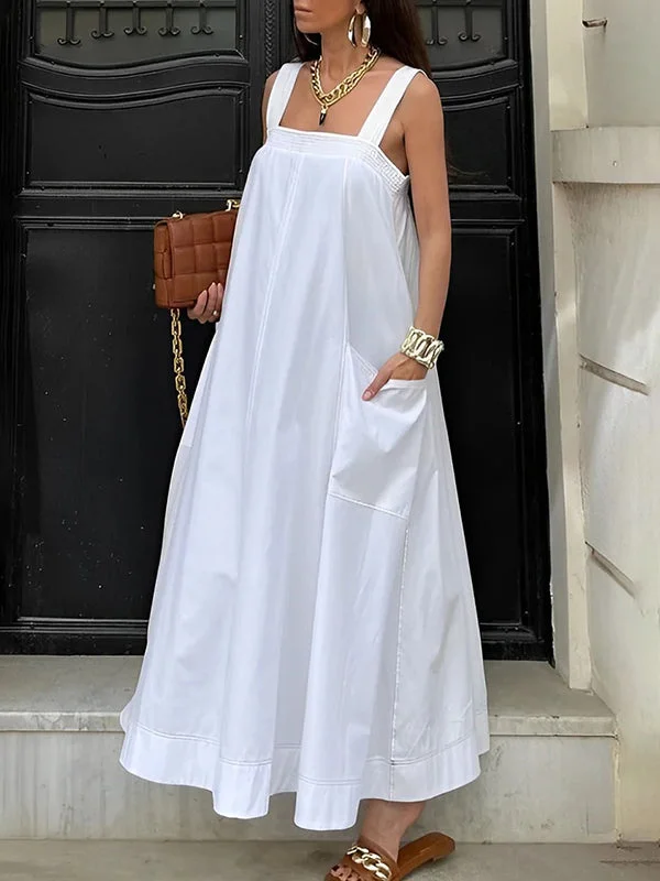 Zjkrl - Loose Sleeveless Solid Color Square-Neck Maxi Dresses Fashionable Sleeveless Maxi Dress