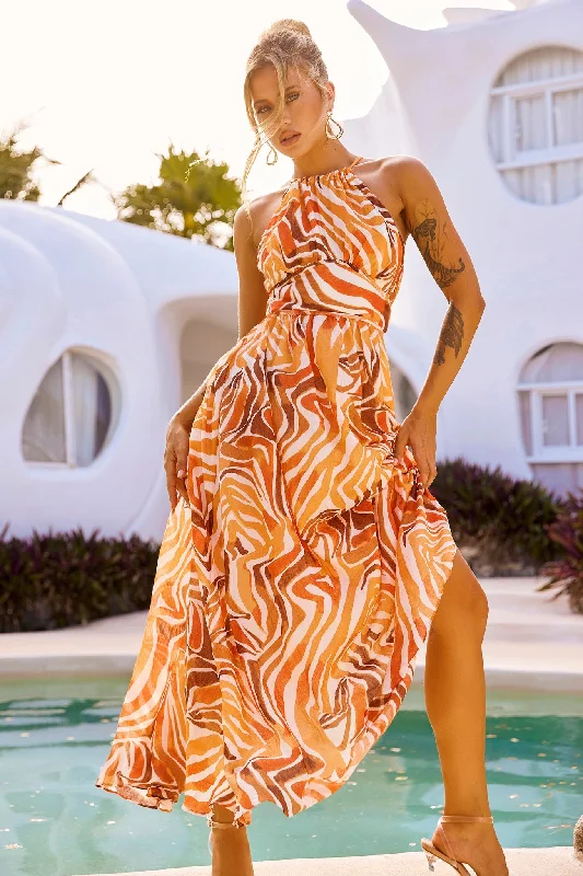 Lorena Maxi Dress - Orange Comfortable Ruffle Hem Maxi Dress
