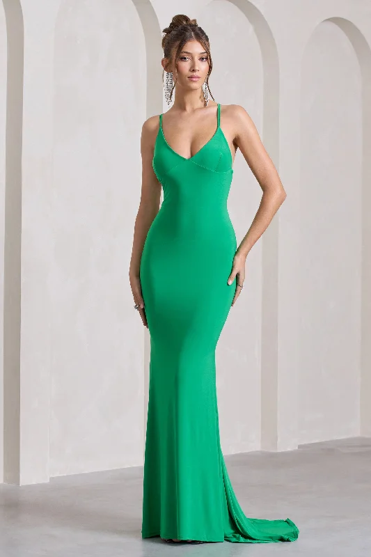 Lucky Number | Green Cross Back Fishtail Maxi Dress Chic Button-Up Maxi Dress