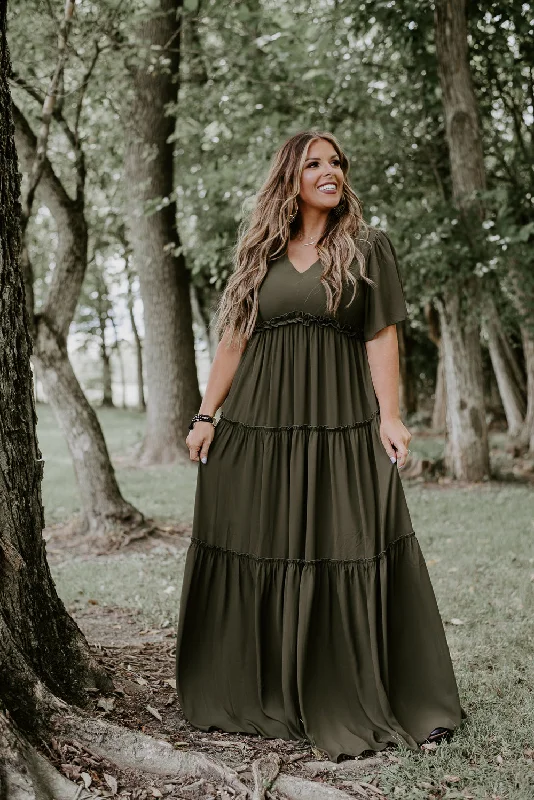 ECB Exclusive: Making Memories Maxi Dress, Olive Comfortable Cotton Maxi Dress