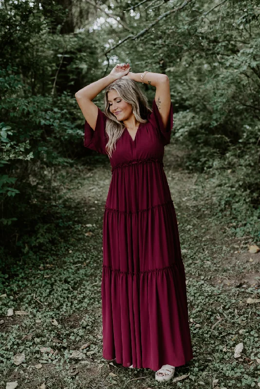 ECB Exclusive: Making Memories Maxi Dress, Wine Cozy Maxi Dress with Slit