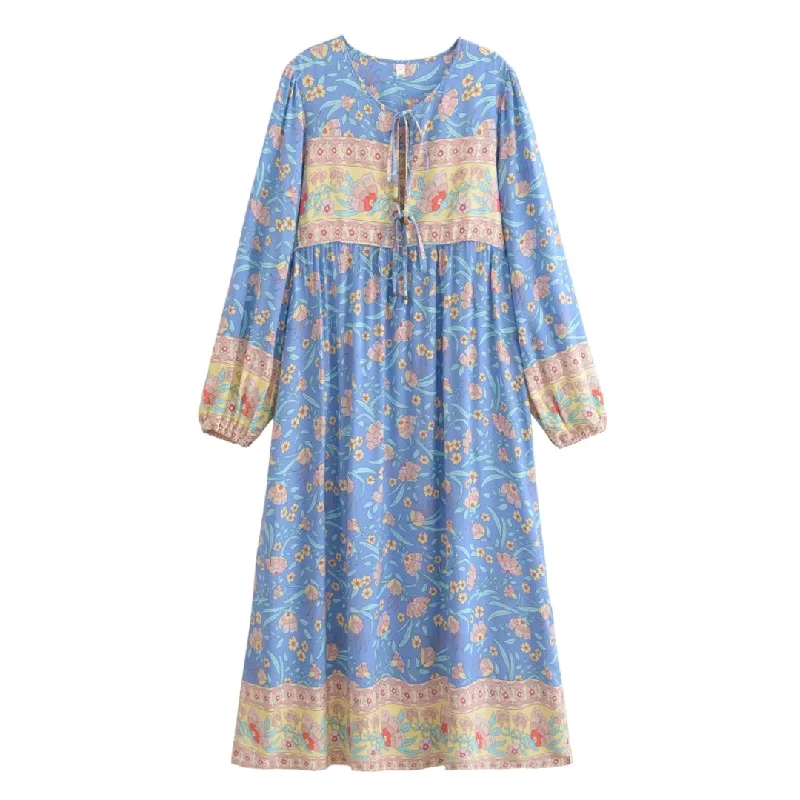 Moonlit Garden Long Sleeve Maxi Dress Comfortable Flowy Maxi Dress