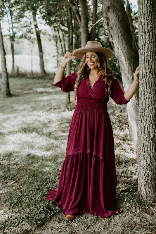 ECB Exclusive: Most Admired Maxi Dress , Wine Elegant Maxi Dress with Belt