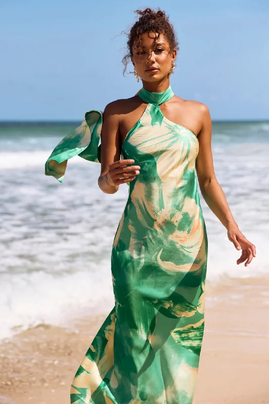 On The Dance Floor Maxi Dress - Green Multi Comfortable Maxi Dress with Slits
