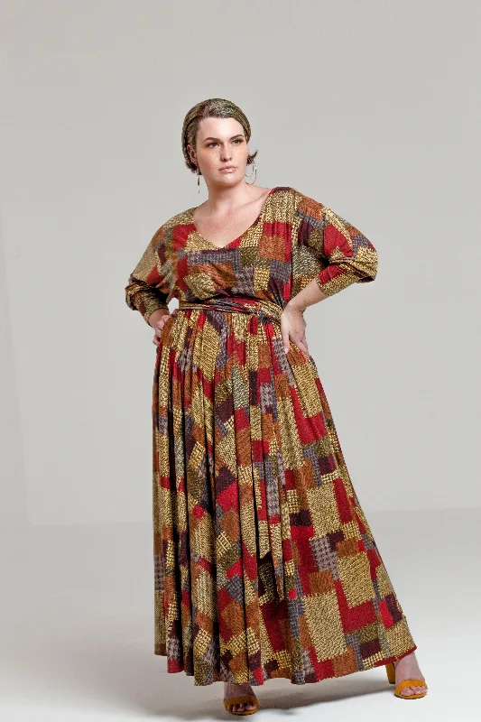 PLUS SIZE PATCH PRINT MAXI DRESS- JIBRI Stylish Empire Waist Maxi Dress