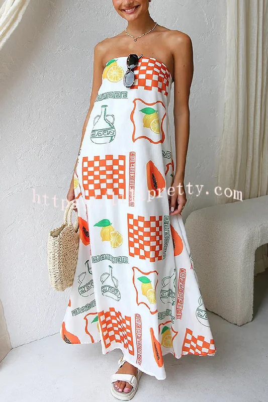 Lilipretty® Sandy Silhouette Unique Print Strapless A-line Maxi Dress Comfortable Casual Maxi Dress